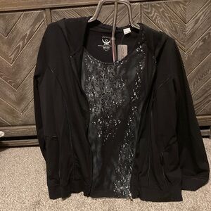 New Chico’s Black hooded Jacket for Women with animal print top